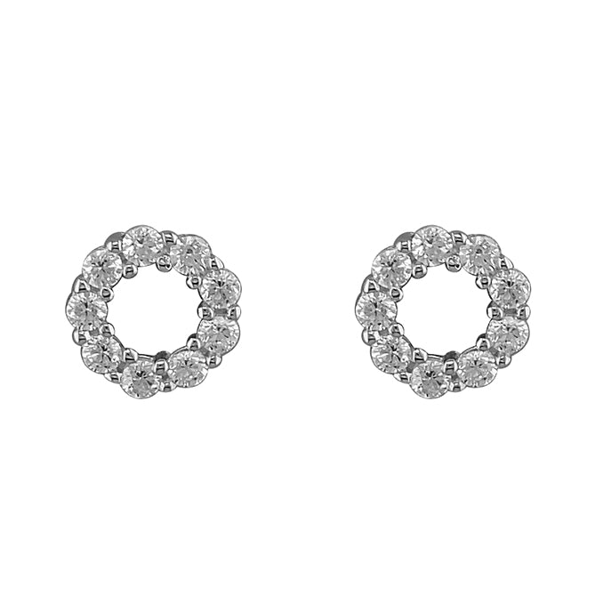 Silver and Cubic Zirconia outline circle stud earrings
