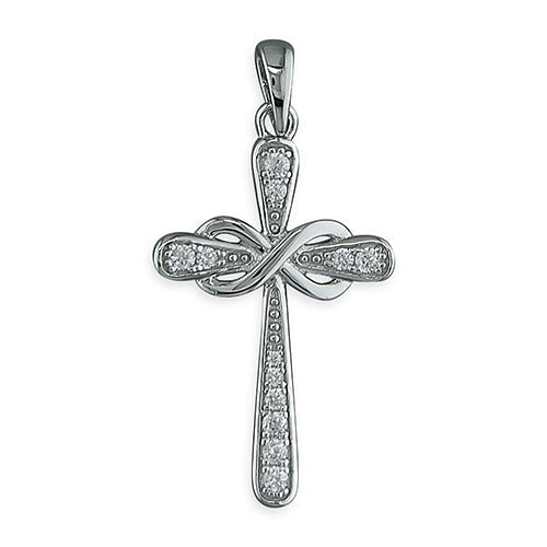Silver Rhodium-plated cubic zirconia infinity cross