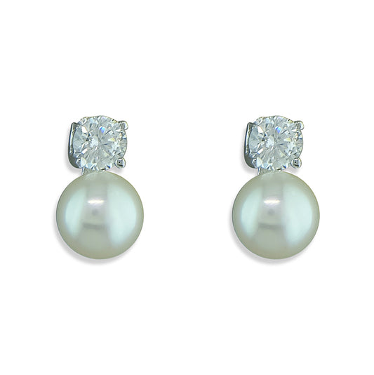 Silver Classic freshwater pearl and cubic zirconia stud earrings