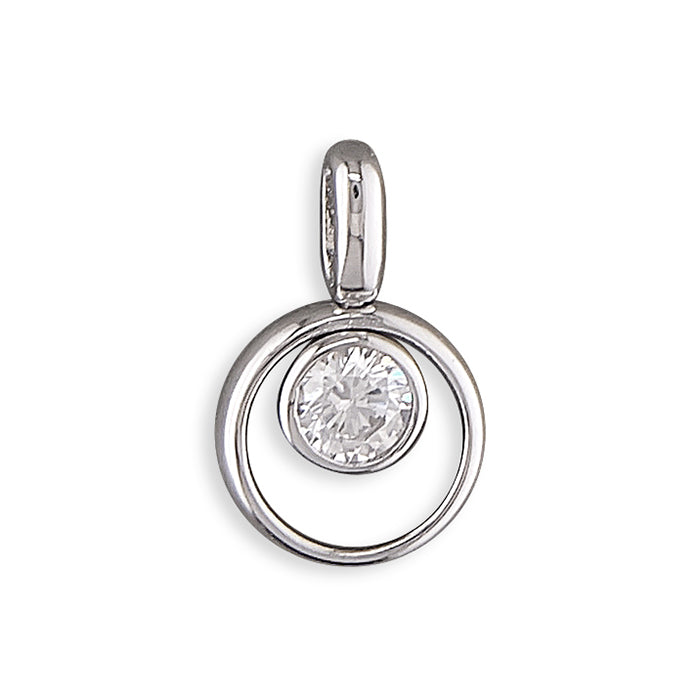 Silver Small circle with rubover cubic zirconia pendant