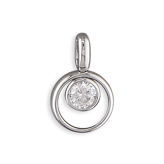 Silver Small circle with rubover cubic zirconia pendant