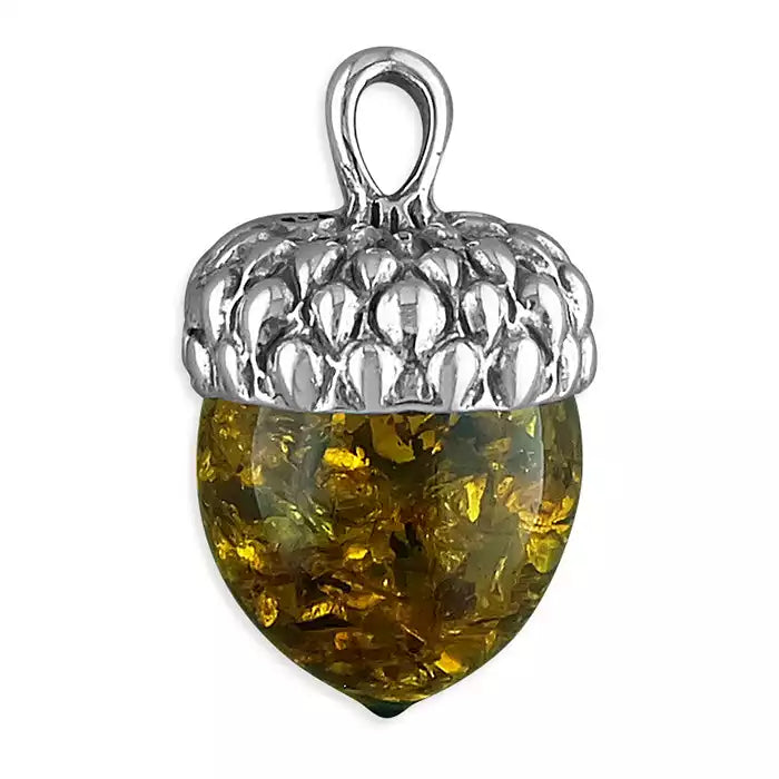 Silver and Amber acorn pendant