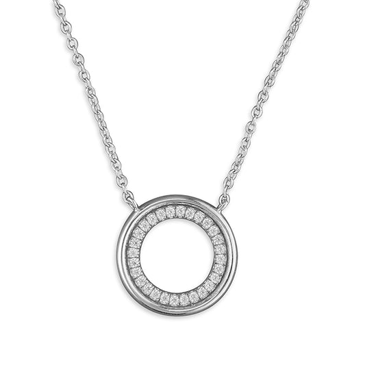 Silver plain and cubic zirconia circle necklace
