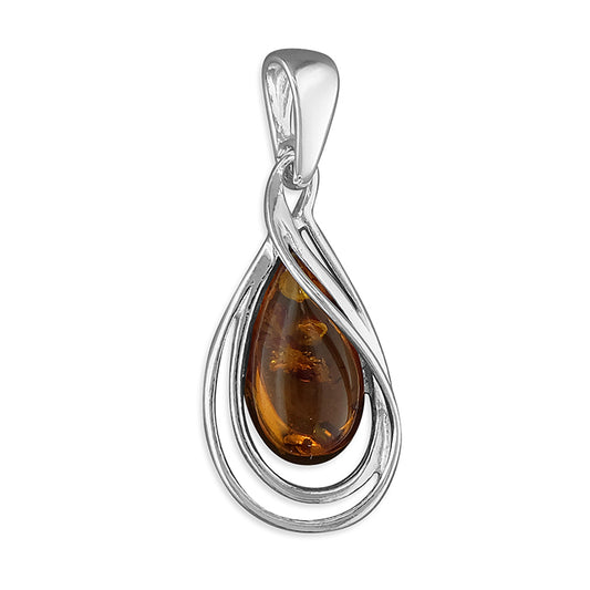 Silver and Amber fancy teardrop pendant