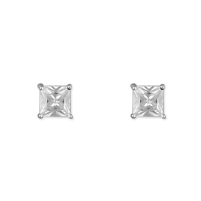 Silver and cubic zirconia square stud earrings