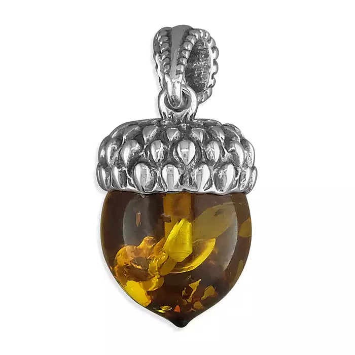 Silver and Amber acorn pendant