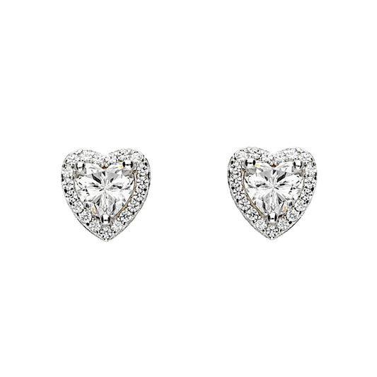 Silver and Cubic Zirconia heart with halo stud earrings