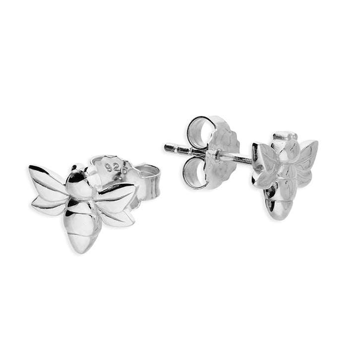 Silver small bee stud earings