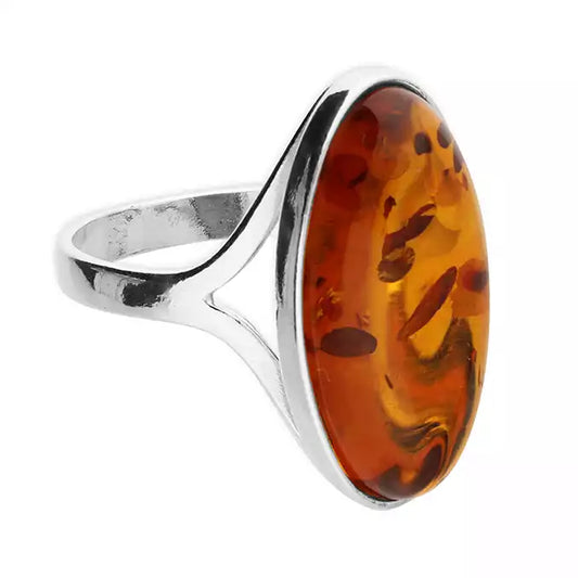 Silver and Amber oval shaped ring