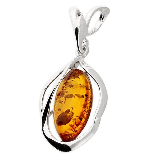 Silver and amber oval wavy surround pendant