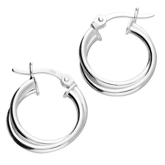 SILVER CROSSOVER HINGED HOOP EARRINGS