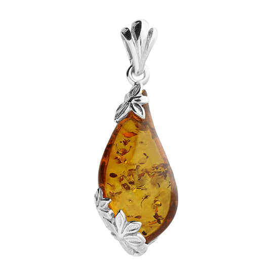 SILVER AND AMBER TEARDROP PENDANT