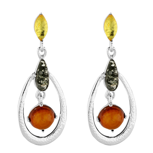 Silver and amber drop earrings