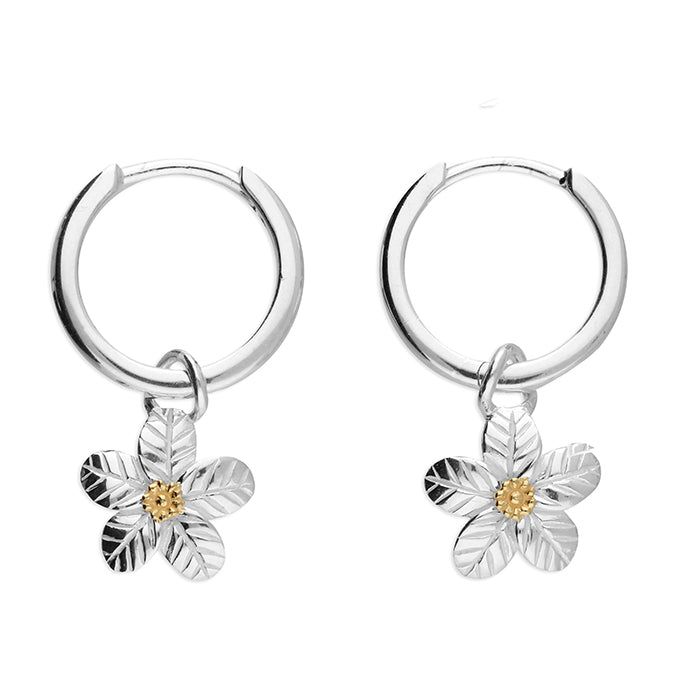 Silver two tone Forget-Me-Not hinged hoop earrings