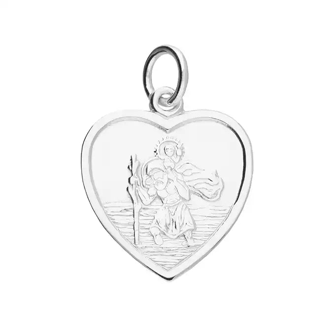 Silver heart shaped St Christopher pendant.