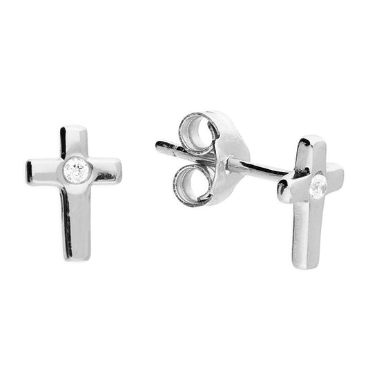 Silver and Cubic Zirocnia small cross stud earrings