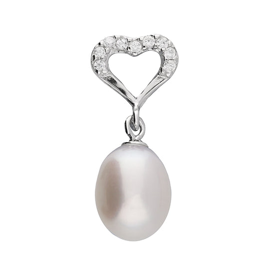 Silver and cubic zirconia heart with freshwater pearl pendant