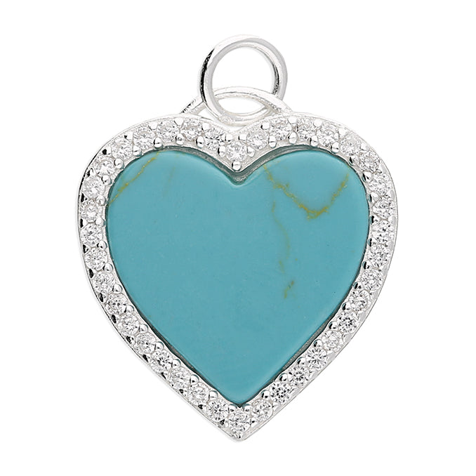 Silver and Synthetic turquoise heart with cubic zirconia edge pendant