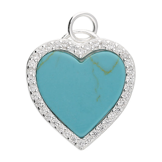 Silver and Synthetic turquoise heart with cubic zirconia edge pendant