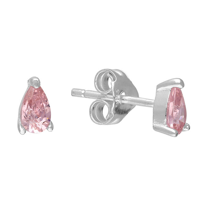 Silver and cubic zirconia pink teardrop stud earrings