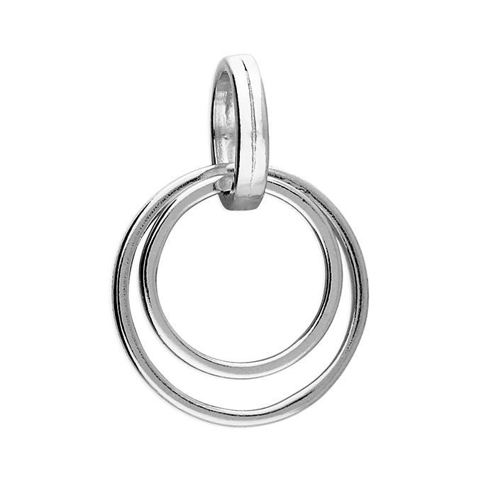 Silver double circle pendant and stud earrings set