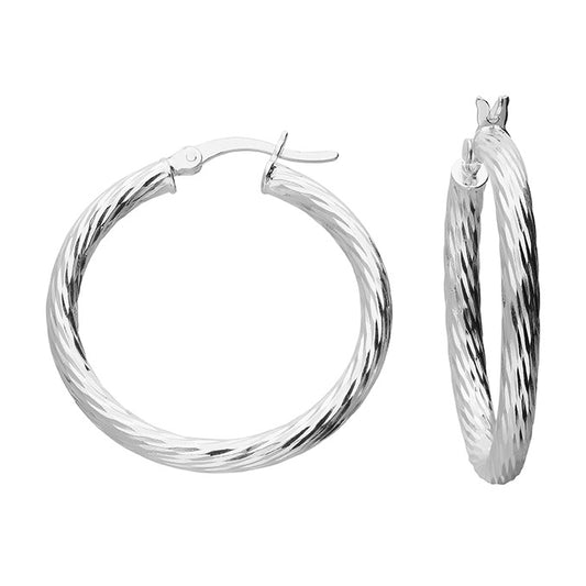 SILVER DIAMOND CUT HOOP EARRINGS