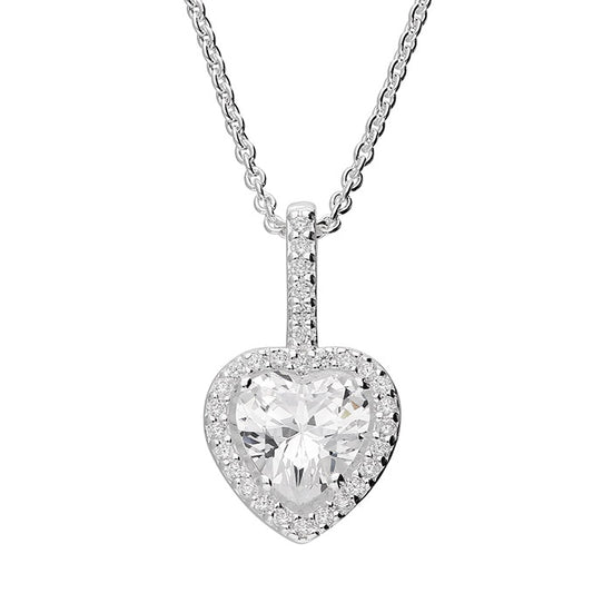 Silver cubic zirconia heart stud earrings and pendant set