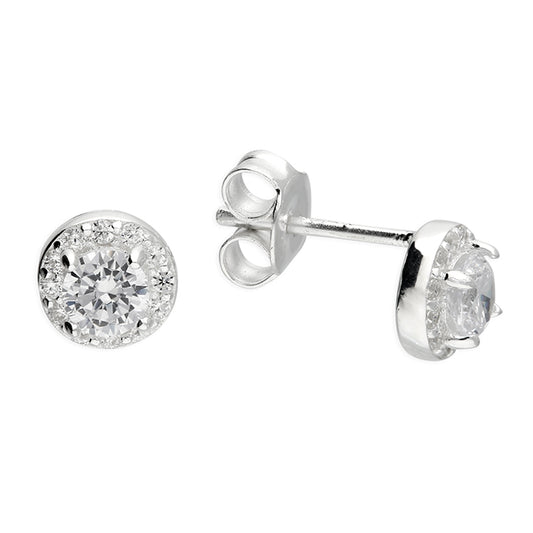 Silver and Cubic Zirconia halo stud earrings