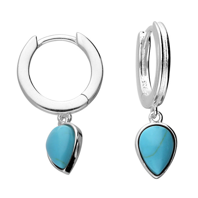 SILVER AND TURQUOISE HUGGIE EARRINGS