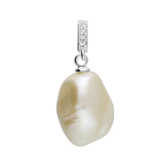 Silver and freshwater pearl with cubic zirconia pendant