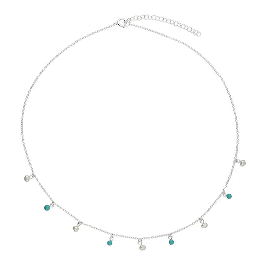 Silver, turquoise and freshwater pearl station necklace