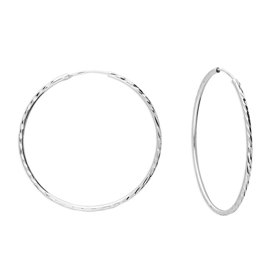 SILVER DIAMOND CUT HOOP EARRINGS