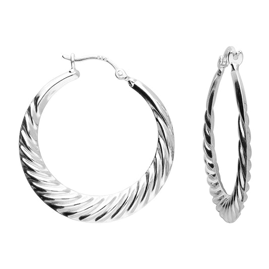SILVER TAPERED TWIST HOOP EARRINGS