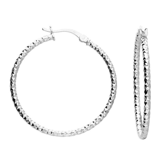 SILVER FACETED HOOP EARRINGS