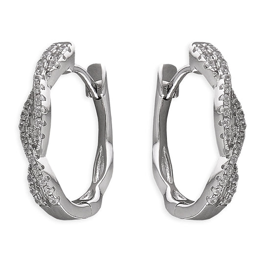 SILVER AND CUBIC ZIRCONIA ENTWINED WAVE HUGGIE EARRINGS