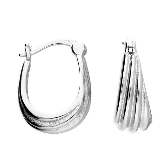 SILVER GROOVED CREOLE HOOP EARRINGS