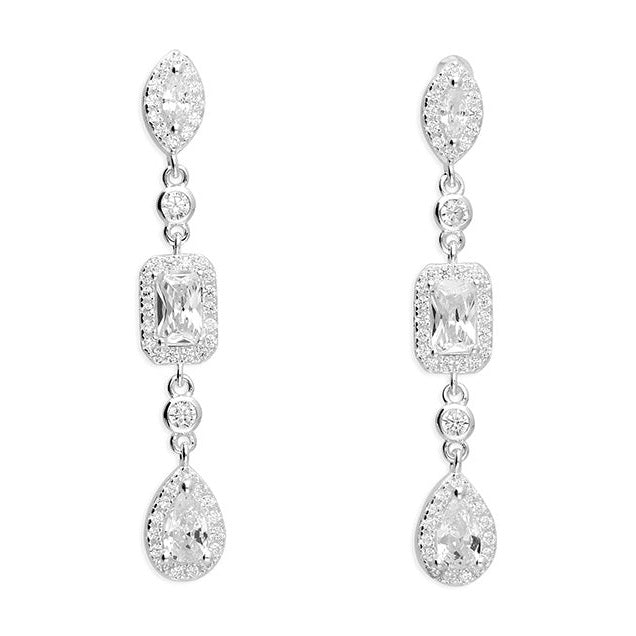 Silver and cubic zirconia mixed halo drop earrings