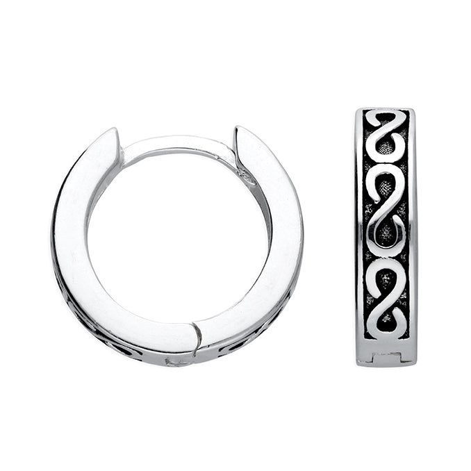 Single Silver 13.8mm Oxidised infinity huggie earring