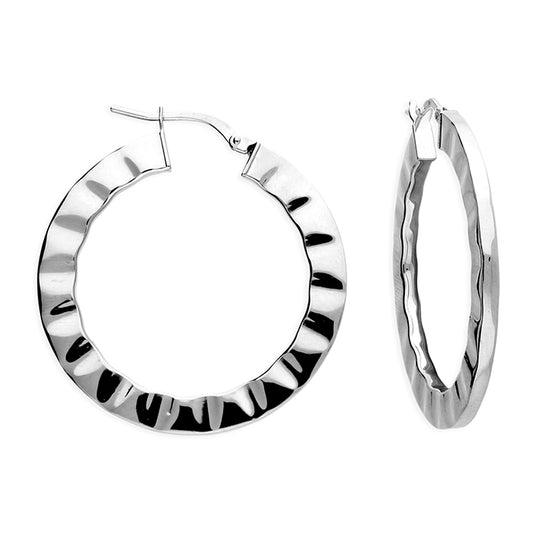 SILVER CRINKLE HINGED HOOP EARRINGS