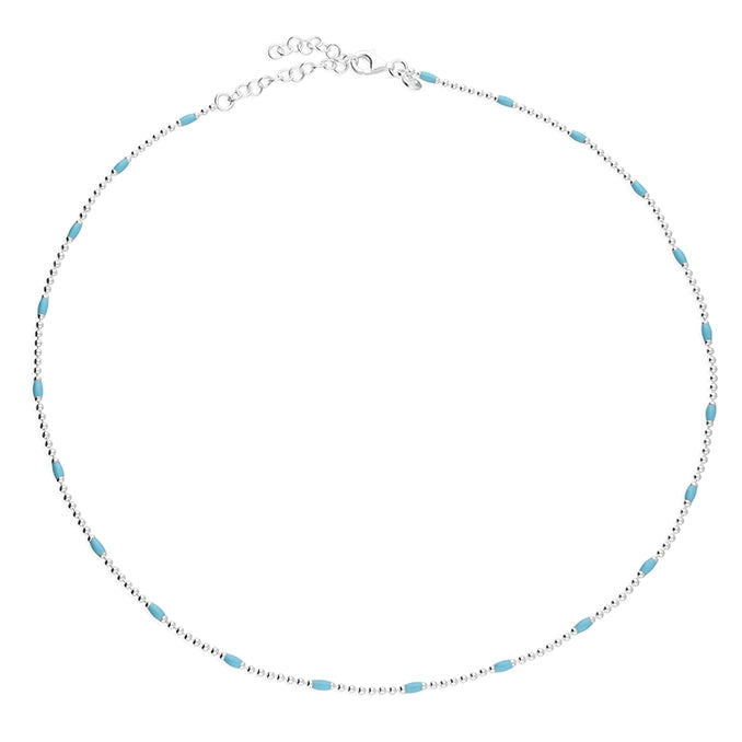 Silver and turquoise coloured enamel beaded necklace