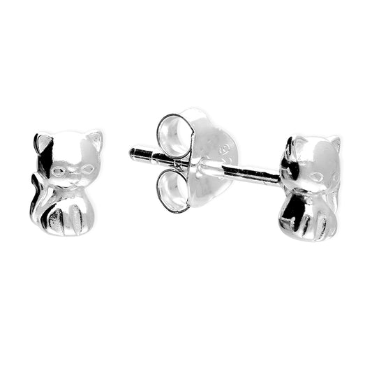 Silver small cat stud earrings