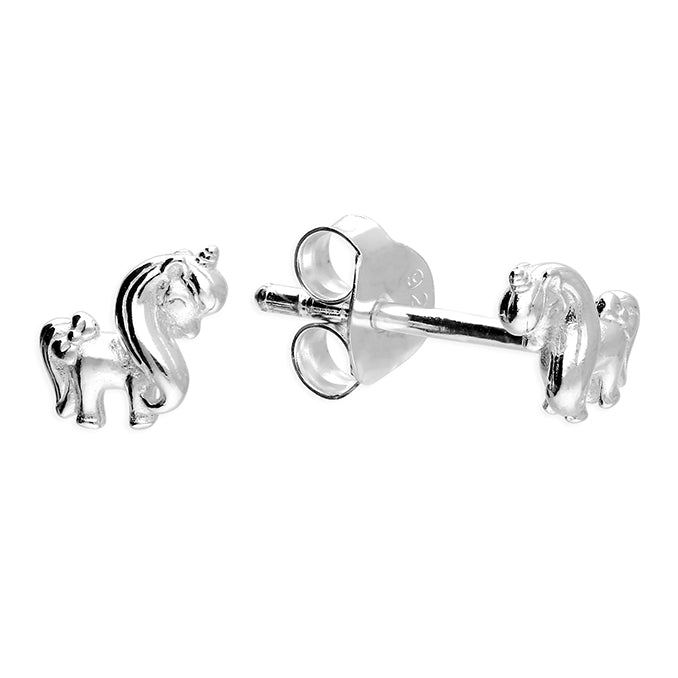 Silver Small cute pony pendant and stud earrings set