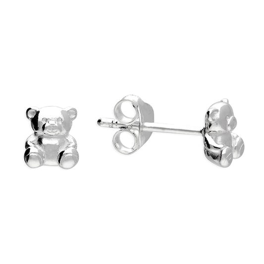 Silver small teddy bear stud earrings