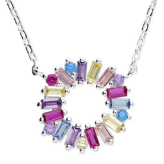Silver and rainbow cubic zirconia circle pendant