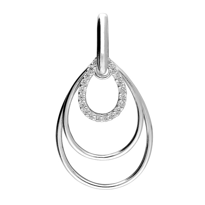 Silver Triple oval hoop one with cubic zirconia pendant