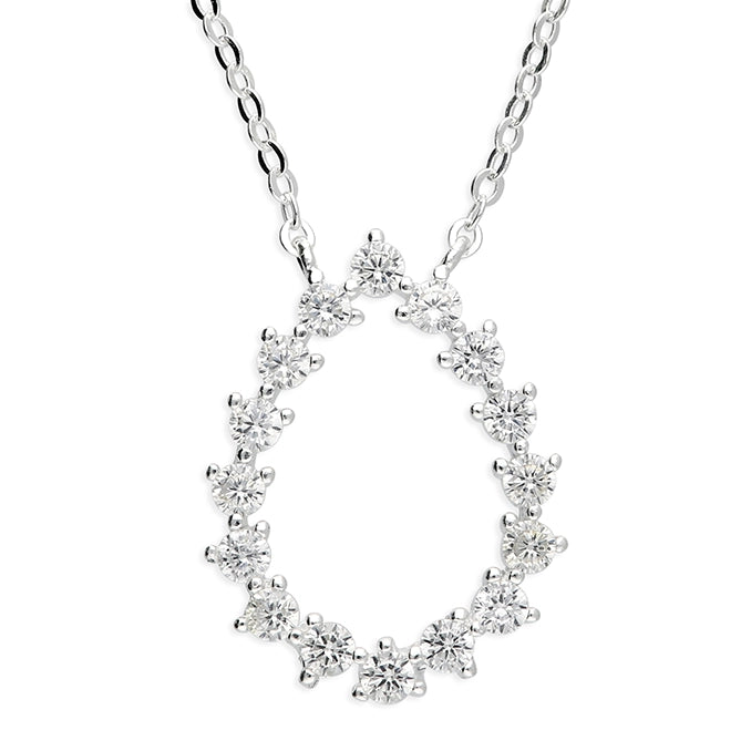 Silver and cubic zirconia open teardrop pendant