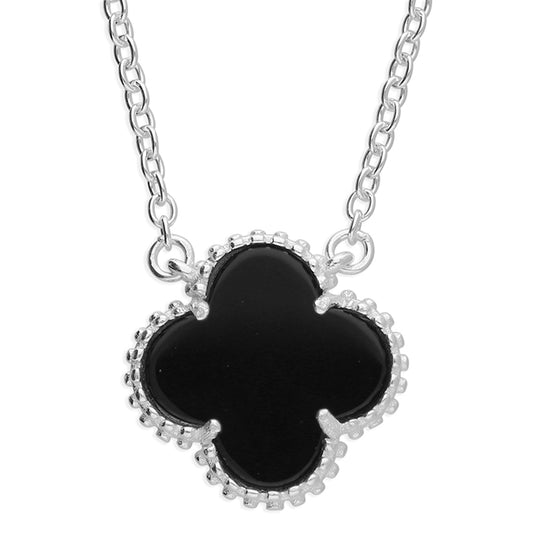 Silver and Black Onyx Quatrefoil