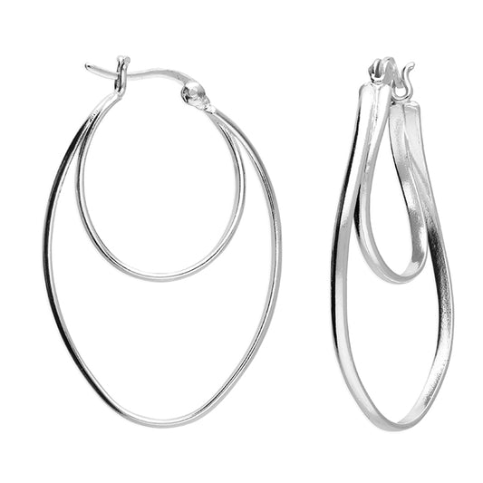 SILVER DOUBLE CURVED OVAL HOOP EARRINGS