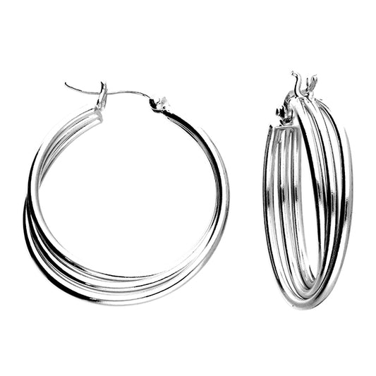 SILVER TRIPLE TWISTED HOOP EARRINGS