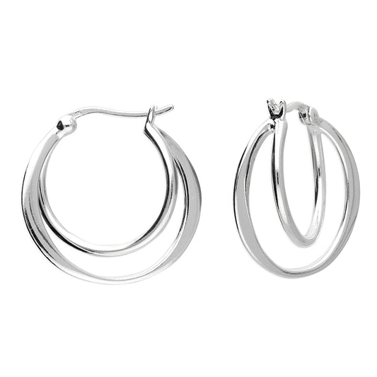 SILVER DOUBLE CURVED CIRCLE HOOP EARRINGS